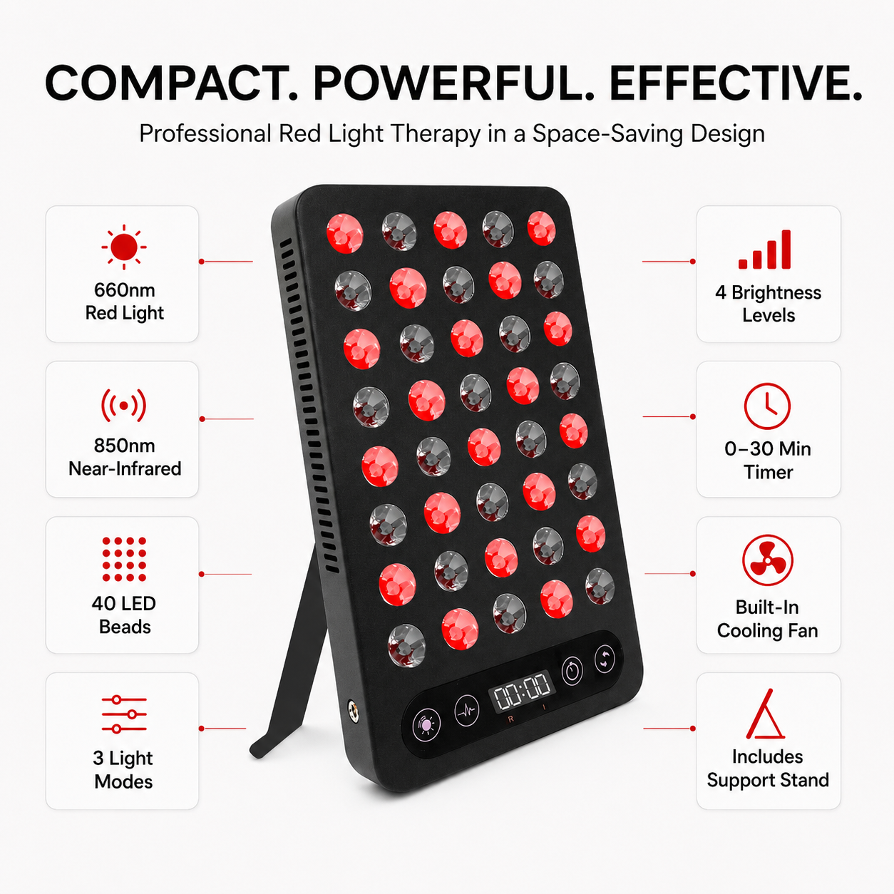 Red & Near-Infrared Light Panel with Timer and Stand
